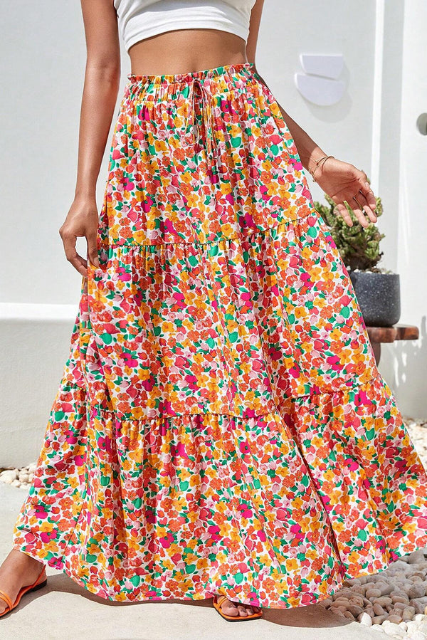 Floral Print Tiered Long Skirt-Lastshoppingexit