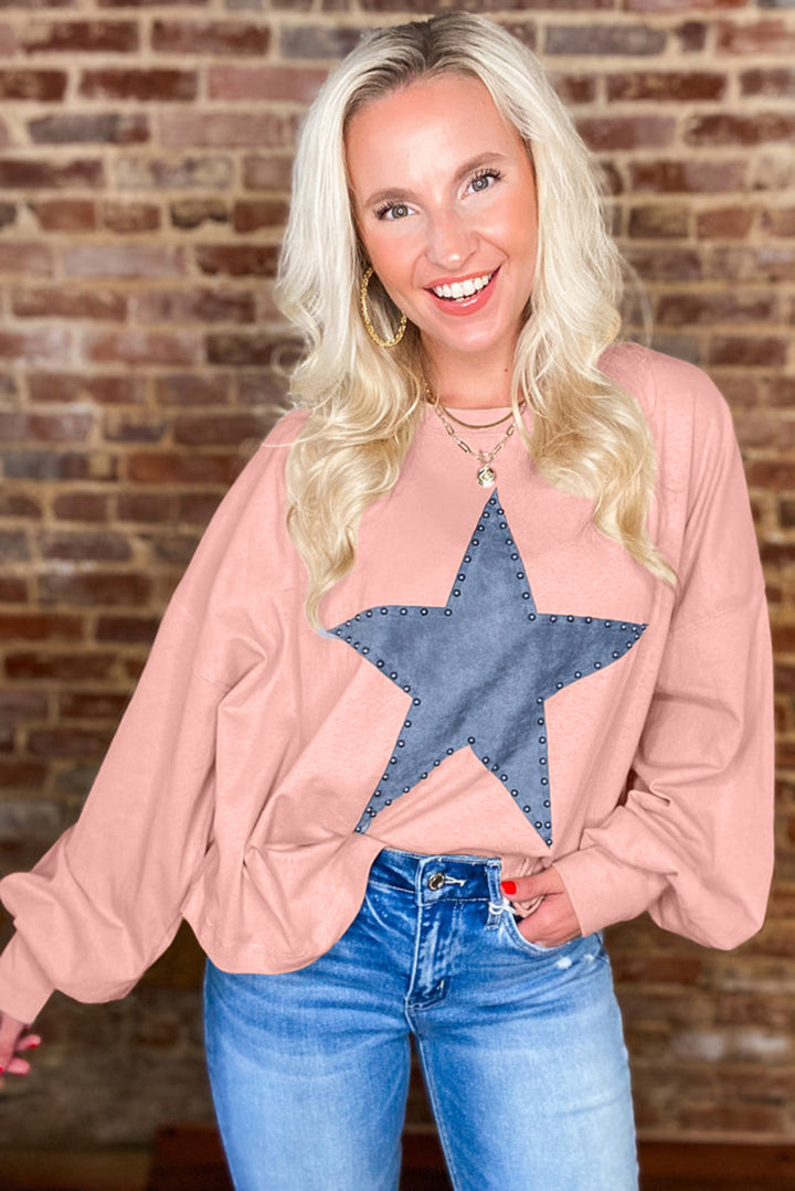 Apricot Studded Star Graphic Oversized Top-Lastshoppingexit