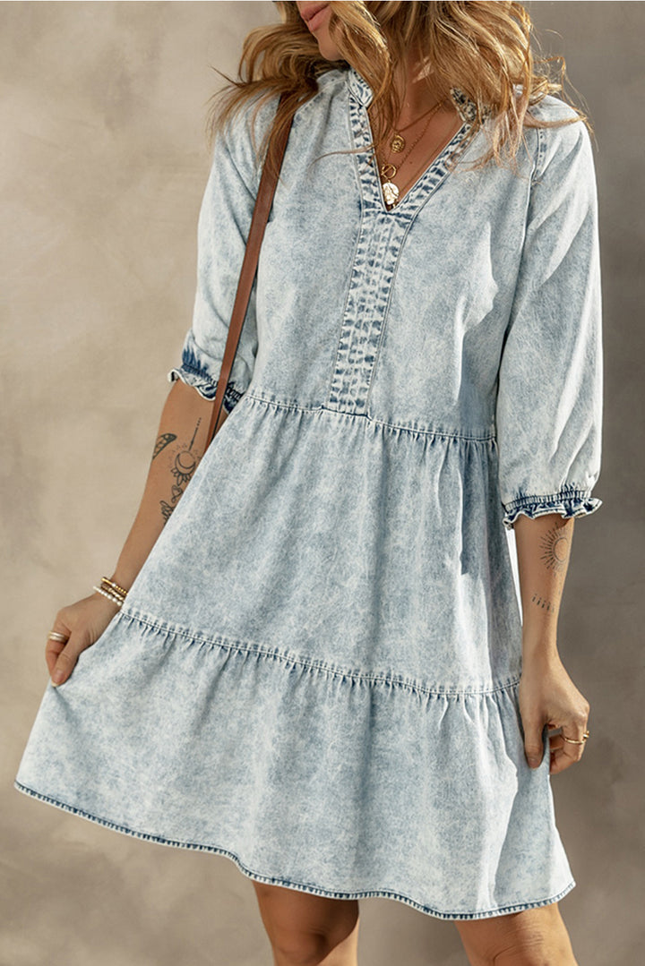 Acid Wash Retro Flared Denim Dress-Lastshoppingexit