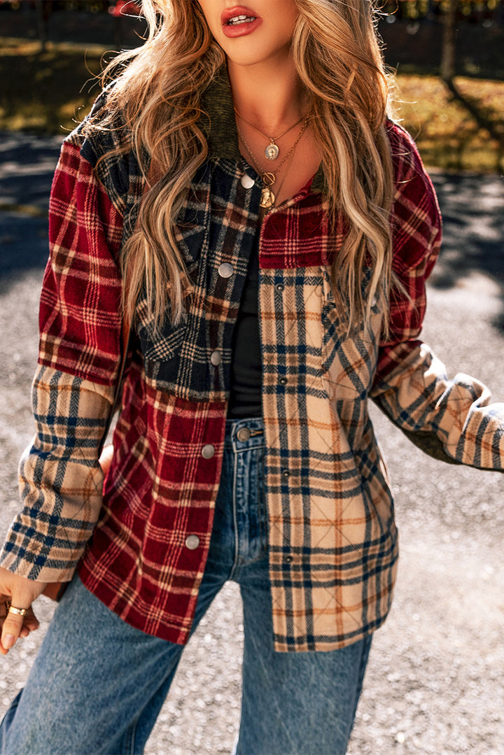 Mixed Plaid Patchwork Retro Shacket-Lastshoppingexit