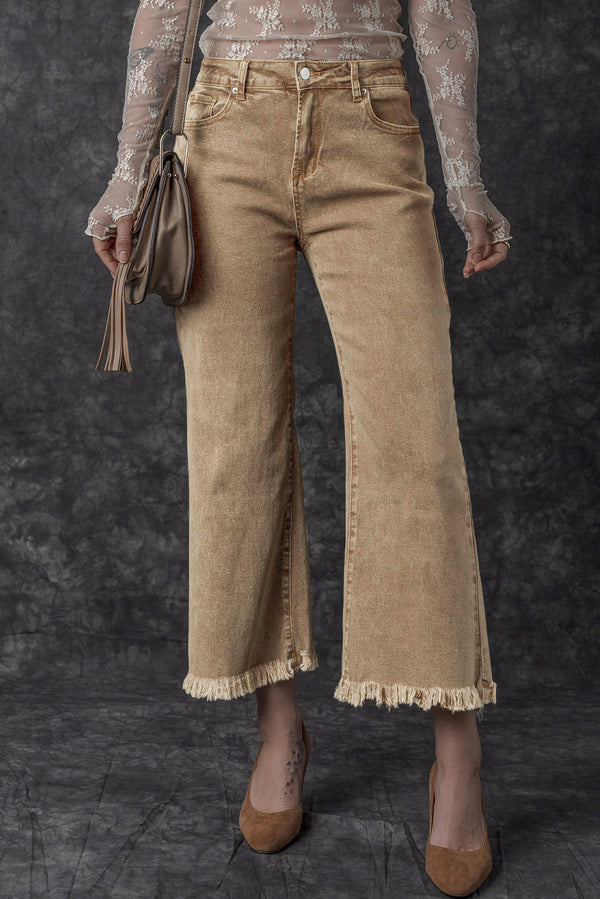 Acid Washed High Rise Cropped Wide Leg-Lastshoppingexit