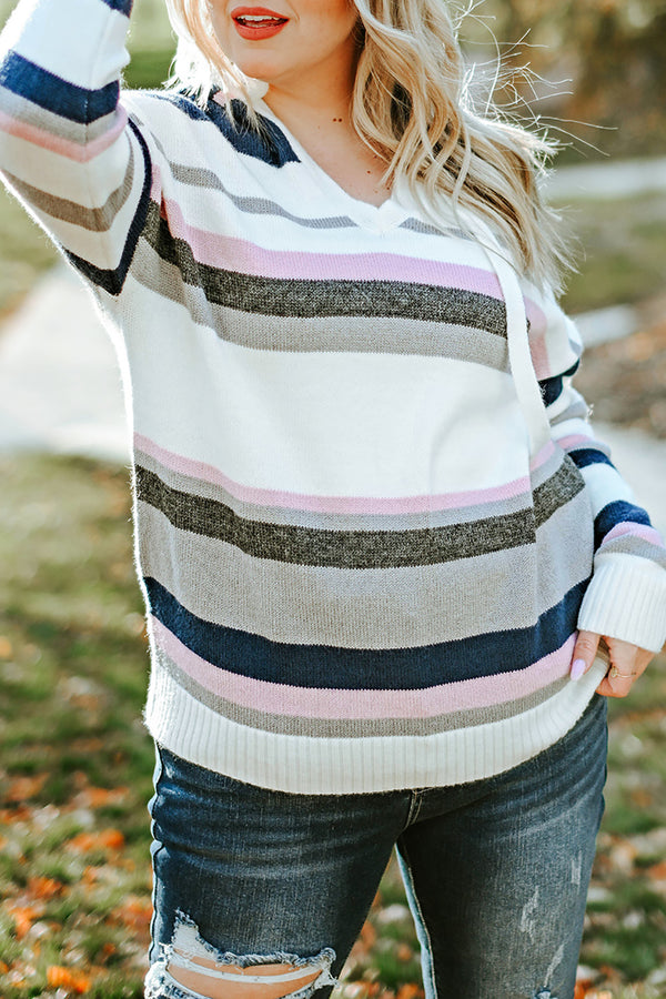 Stripe Plus Size Striped Hooded Knit Sweater-Lastshoppingexit