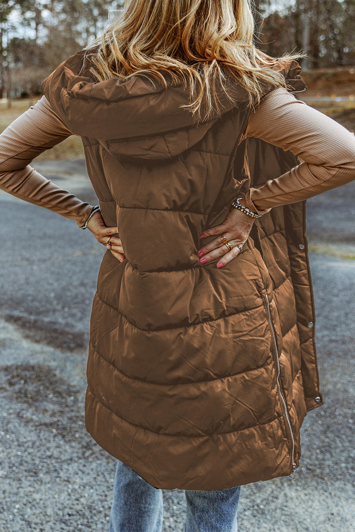 Hooded Long Quilted Vest Coat-Lastshoppingexit