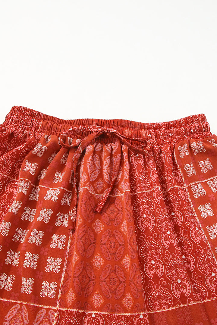 Bohemian Mix Print Long Flared Skirt-Lastshoppingexit