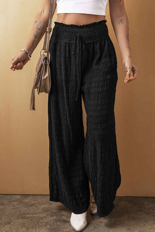 Textured Wide Smocked Waist Loose PantsLastshoppingexit