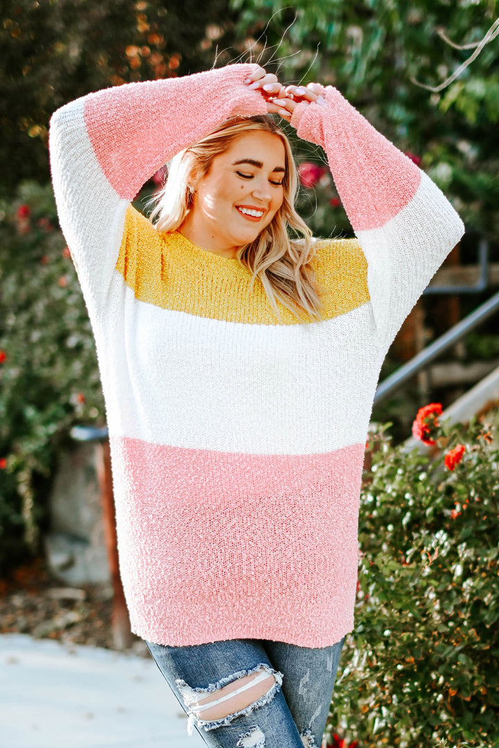 Color block Bubble Sleeve Plus Size Sweater-Lastshoppingexit