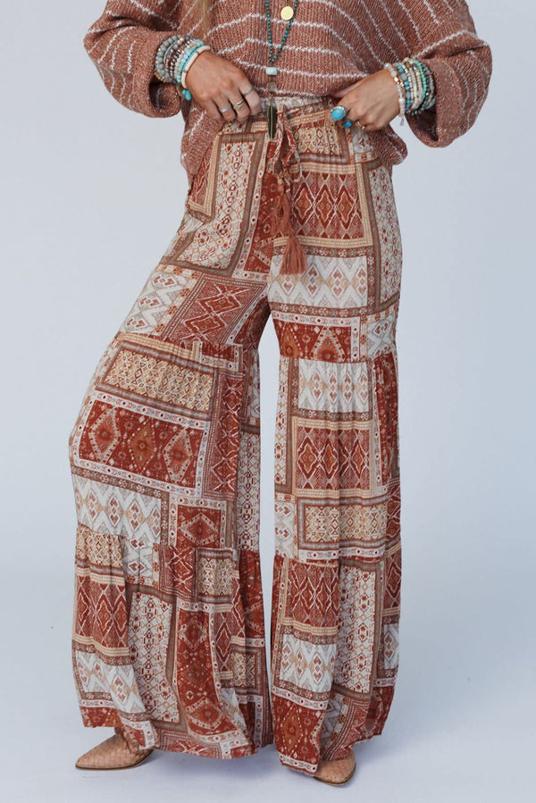 Aztec Print Tiered Palazzo Pants-Lastshoppingexit