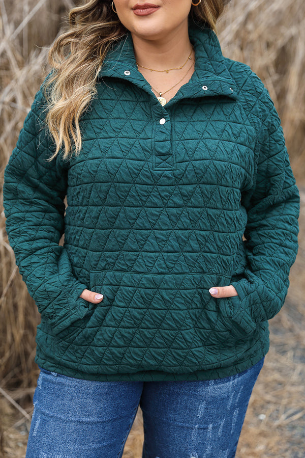 Blackish Plus Size Quarter Buttoned Pocketed Quilted Sweatshirt-Lastshoppingexit