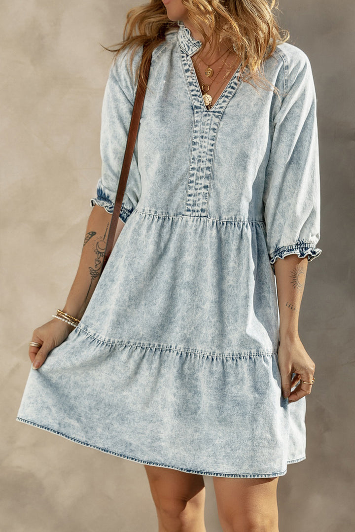 Acid Wash Retro Flared Denim Dress-Lastshoppingexit