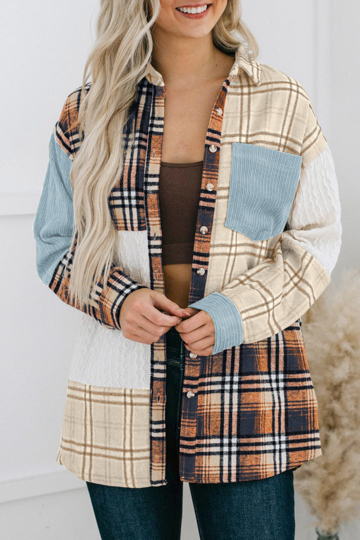 Plaid Color Block Patchwork Shirt Jacket with Pocket-Lastshoppingexit