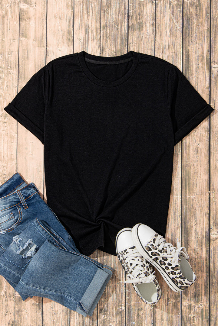 Casual Plain Crew Neck Tee-Lastshoppingexit