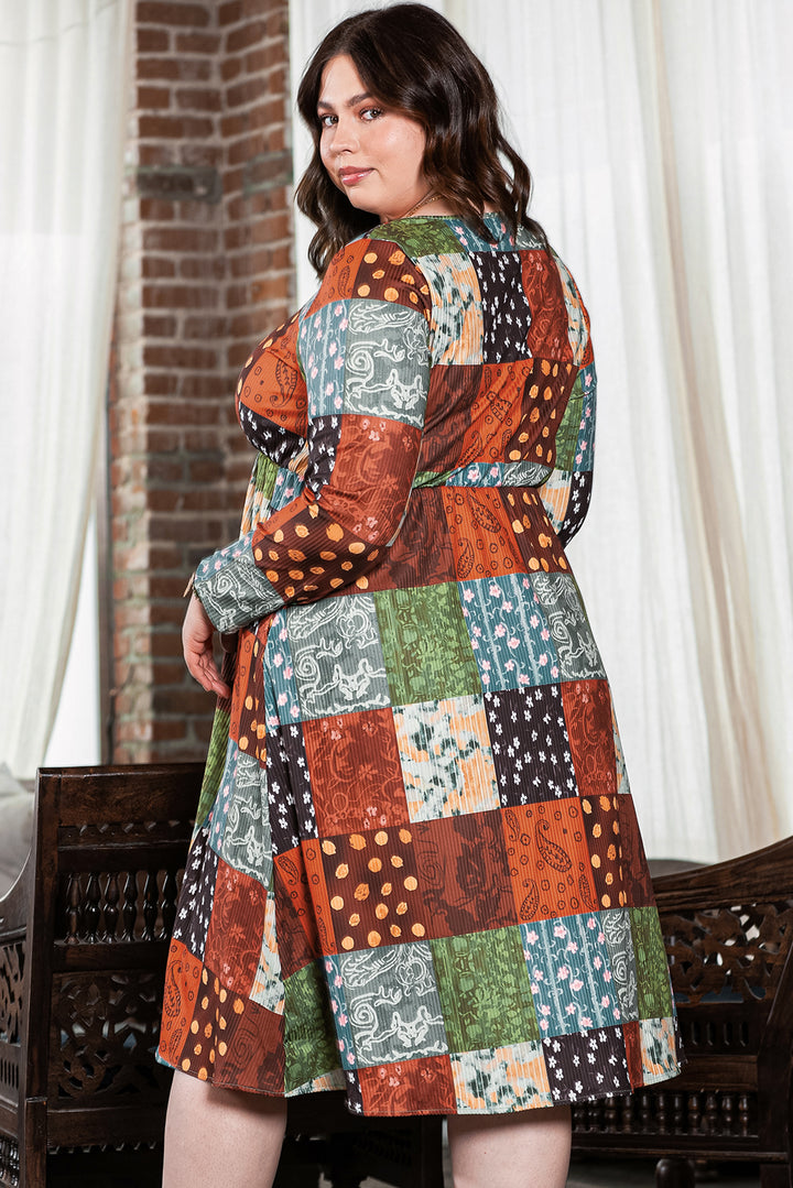 Printed Multicolor Western Checkered Plus Size Swing Dress-Lastshoppingexit