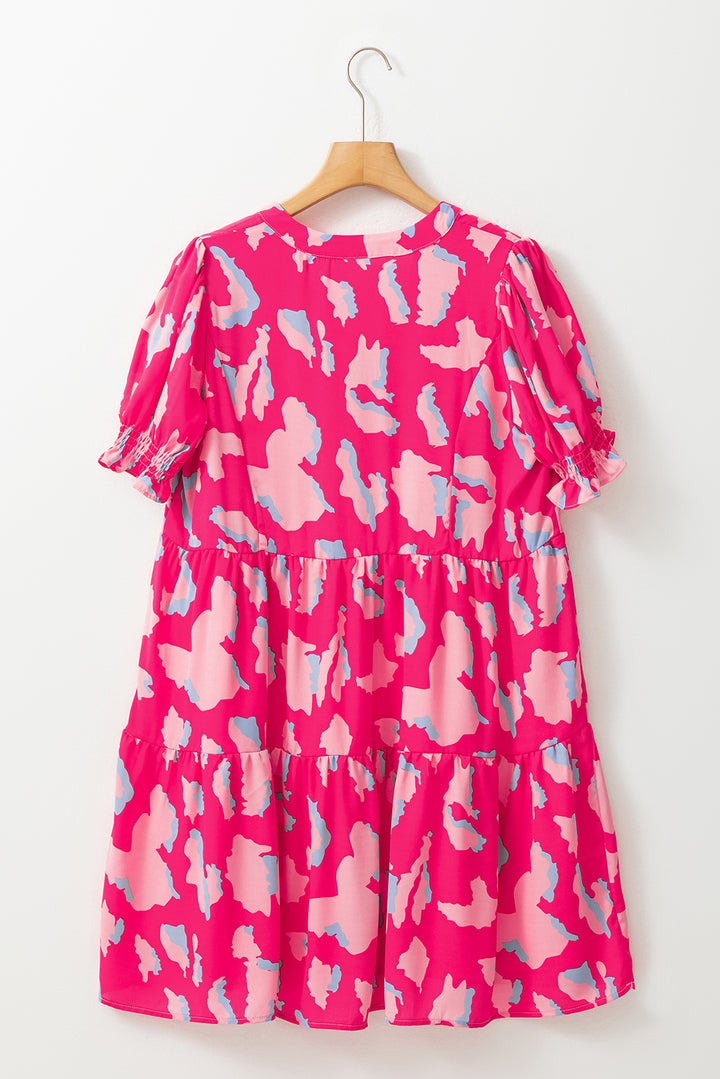 Abstract Printed Puff Tiered Loose Dress-Lastshoppingexit