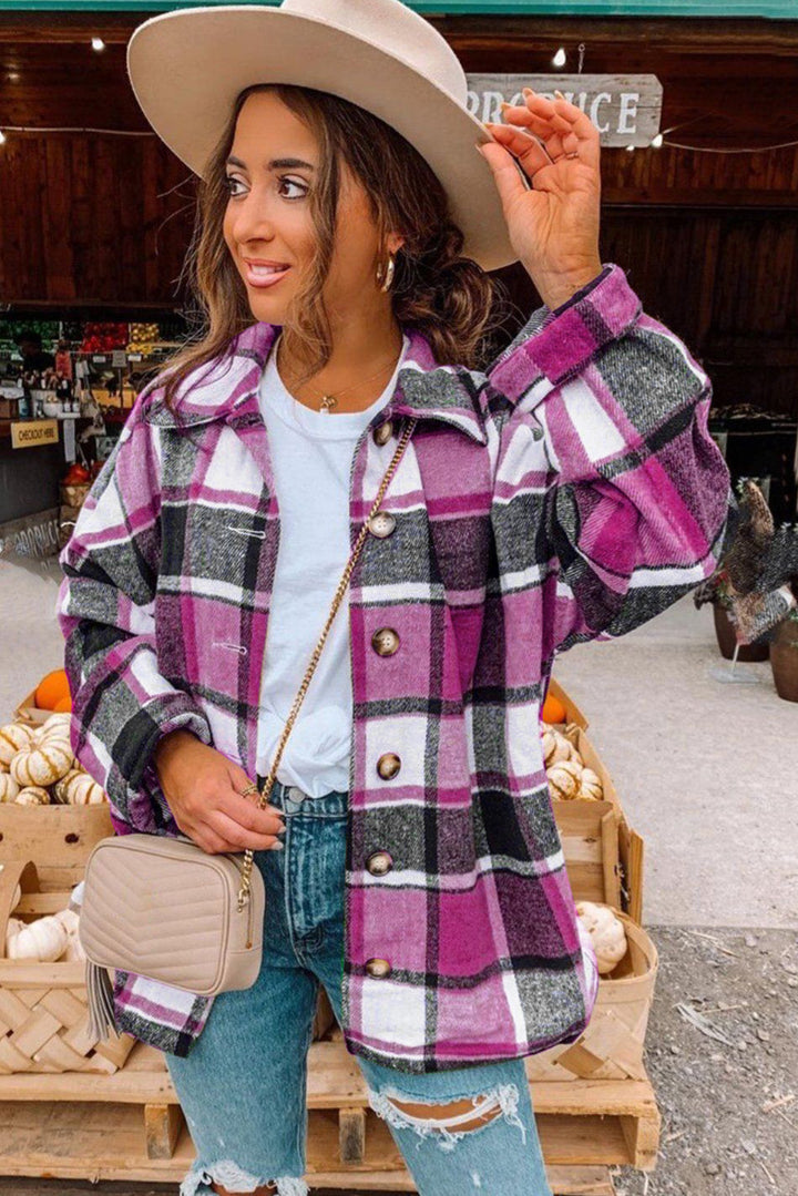 Plaid Print Buttoned Shirt Jacket-Lastshoppingexit