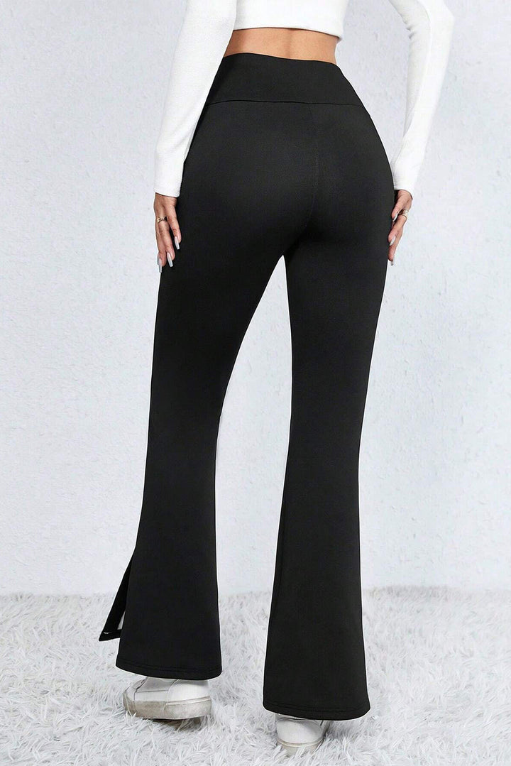 Thermal Lined Split Flare Leg Pants-Lastshoppingexit