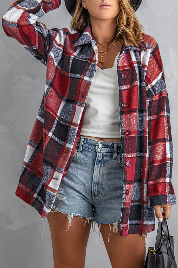 Plaid Print Buttoned Shirt Jacket-Lastshoppingexit