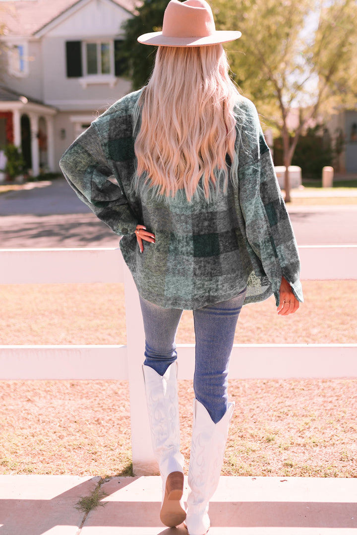 Brushed Plaid Pocketed Oversize Shacket-Lastshoppingexit