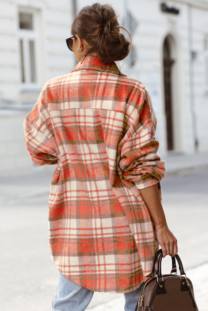 Plaid Flap Pocket Long Sleeve Shacket-Lastshoppingexit