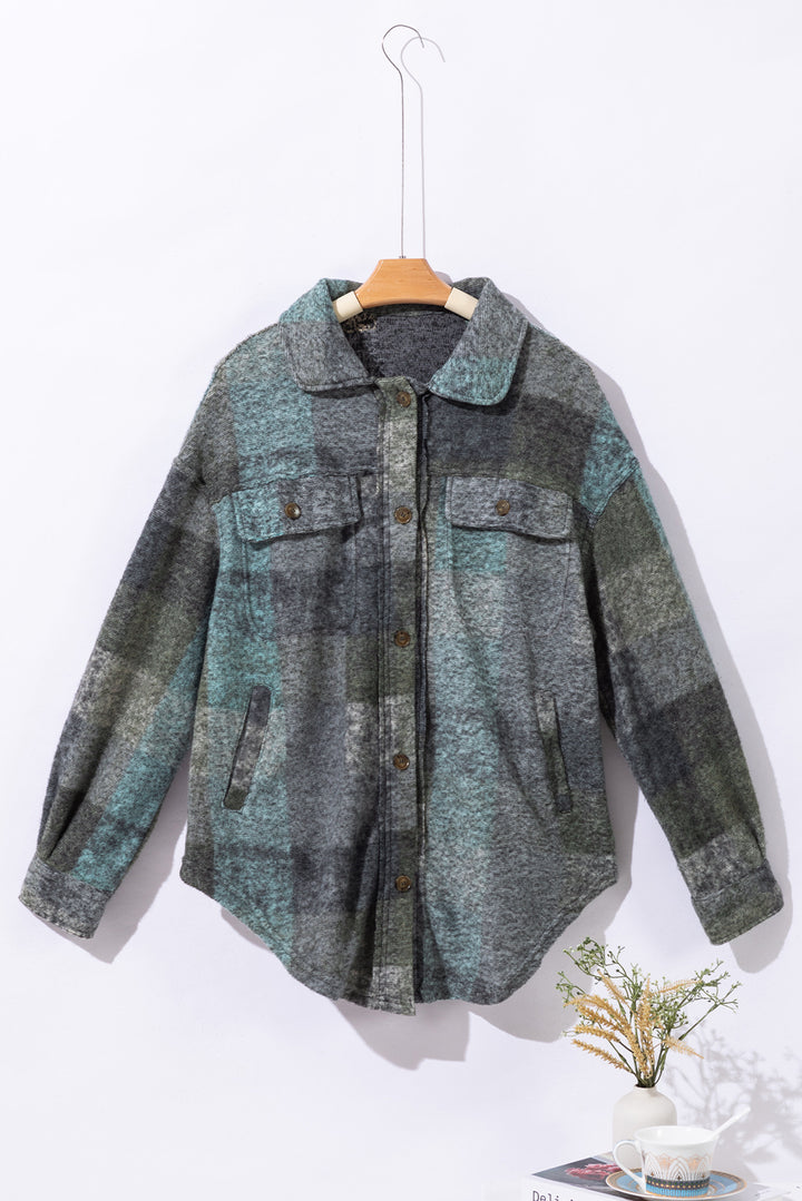 Brushed Plaid Pocketed Oversize Shacket-Lastshoppingexit