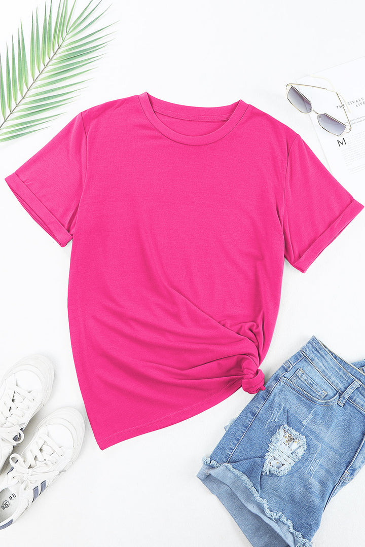 Casual Plain Crew Neck Tee-Lastshoppingexit