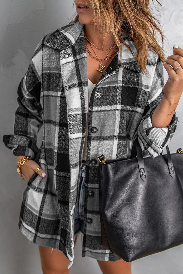 Plaid Print Buttoned Shirt Jacket-Lastshoppingexit