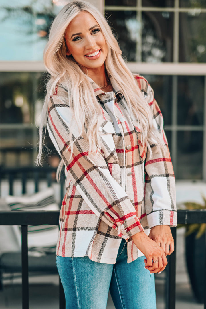 Plaid Print Buttoned Shirt Coat with Pocket-Lastshoppingexit