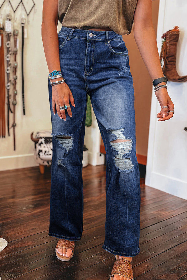 Mineral Wash High Rise Ripped Jeans-Lastshoppingexit