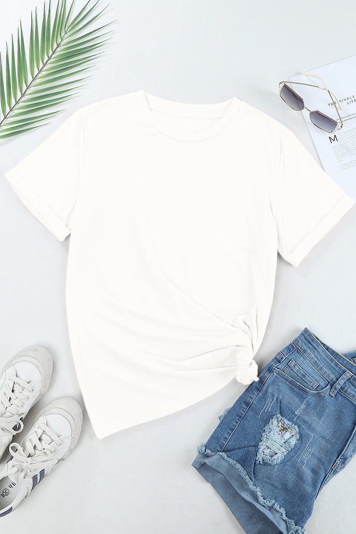 Casual Plain Crew Neck Tee-Lastshoppingexit