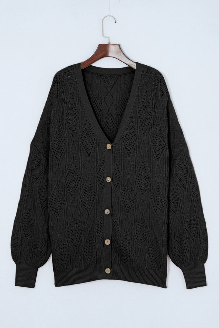 Apricot Plus Size Knitted Hollow out Button up Cardigan-Lastshoppingexit