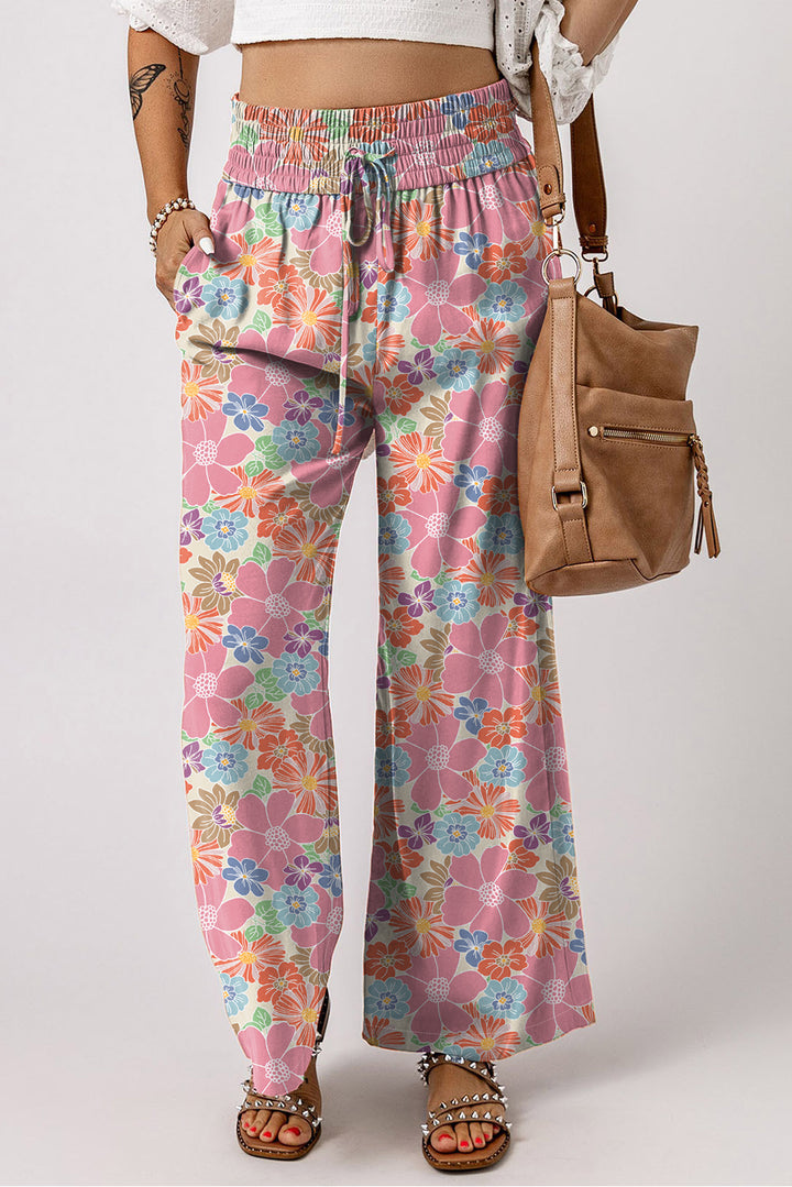 Floral Smocked Waist Loose Pants-Lastshippingexit