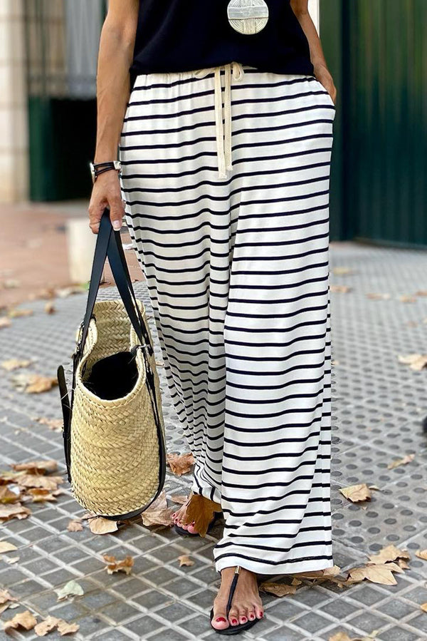 Drawstring Striped Wide Leg Pants-Lastshoppingexit