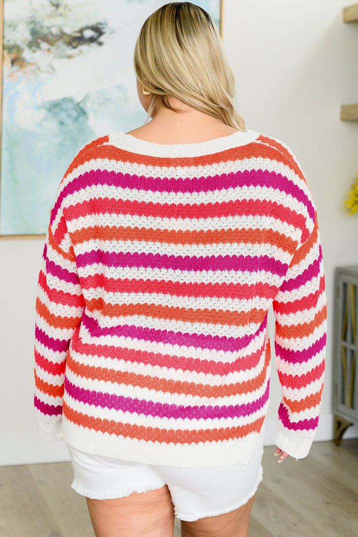 Stripe V Neck Drop Shoulder Plus Size Sweater-Lastshoppingexit