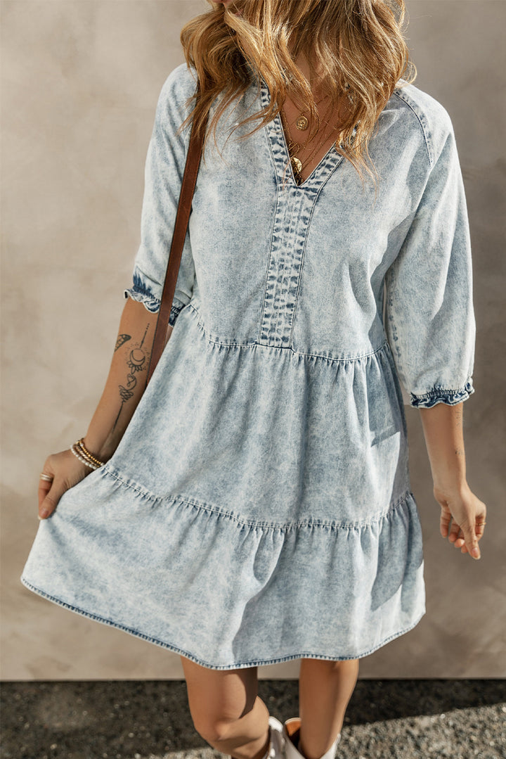 Acid Wash Retro Flared Denim Dress-Lastshoppingexit