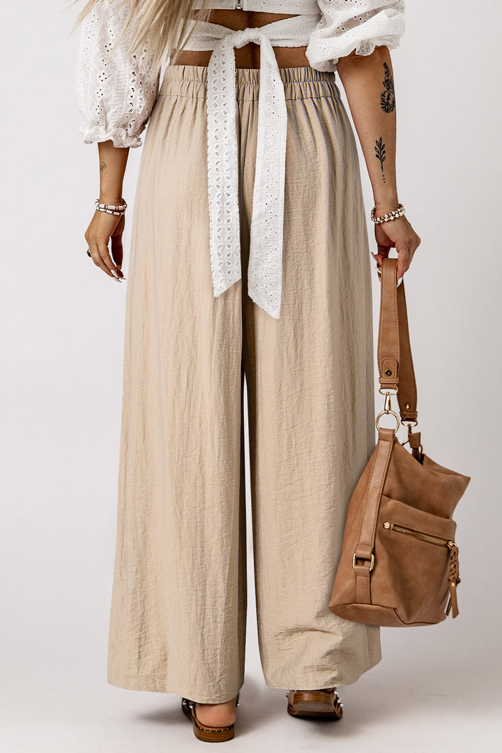 Drawstring Waist Pleated Wide Leg Casual Pants-Lastshoppingexit