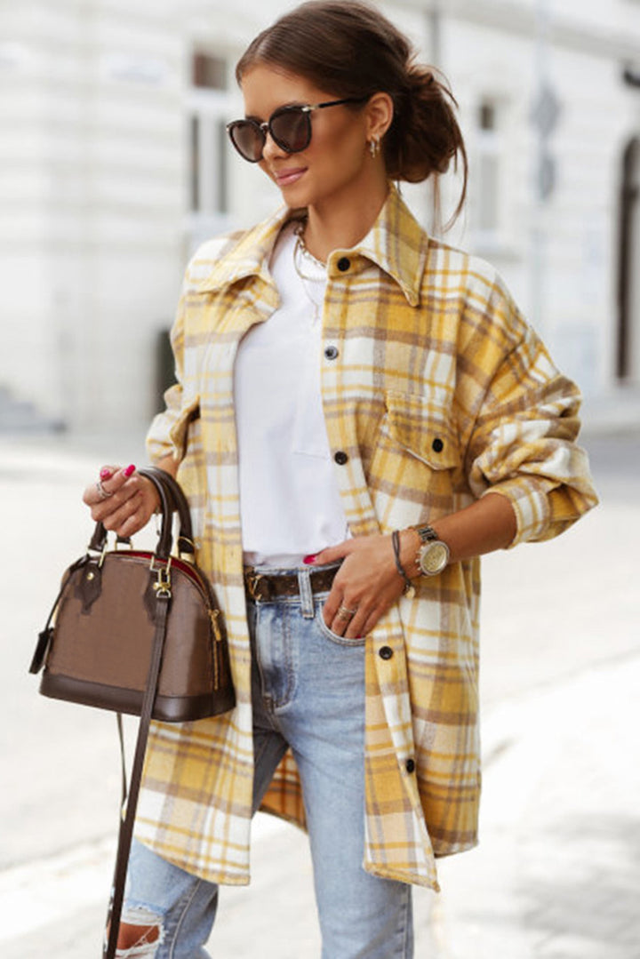 Plaid Flap Pocket Long Sleeve Shacket-Lastshoppingexit