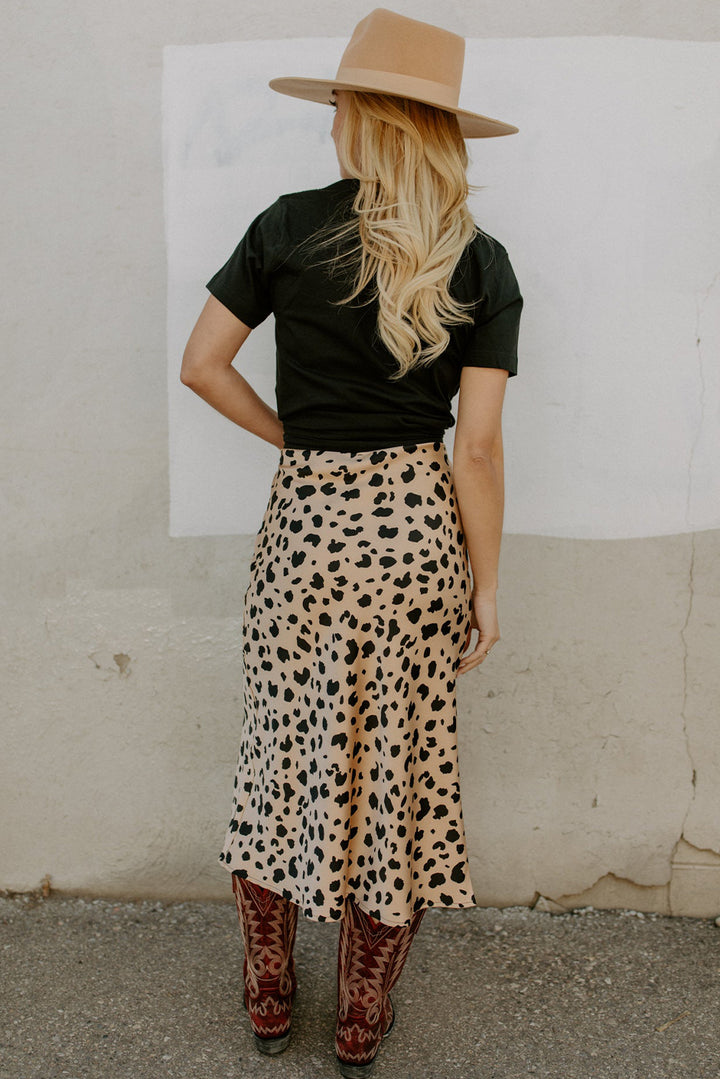 Leopard Spots Printed Split Hem Midi Skirt-Lastshoppingexit