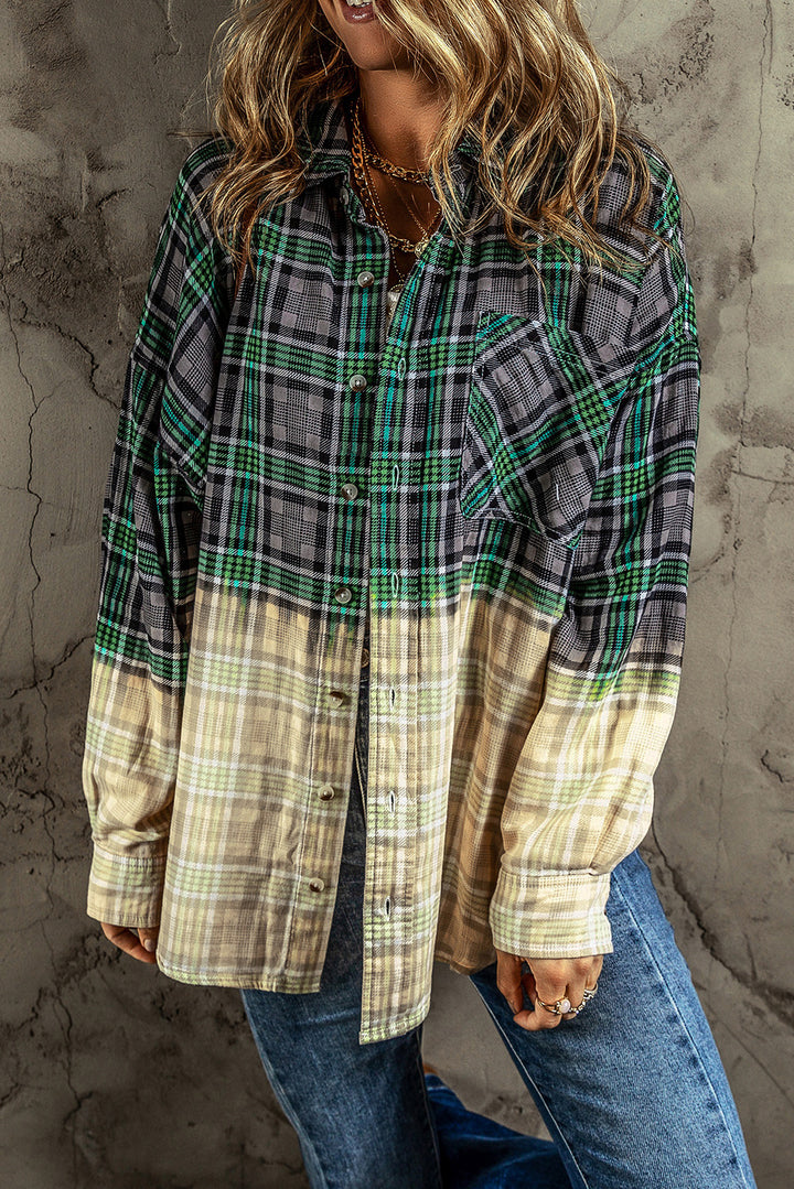 Contrast Plaid Patchwork Chest Pocket Button up Shacket-Lastshoppingexit