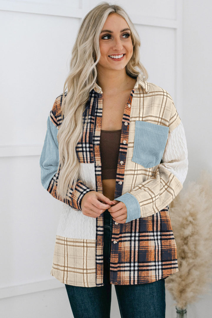 Plaid Color Block Patchwork Shirt Jacket with Pocket-Lastshoppingexit