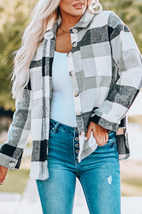 Plaid Color Block Buttoned Jacket with Pocket-Lastshoppingexit