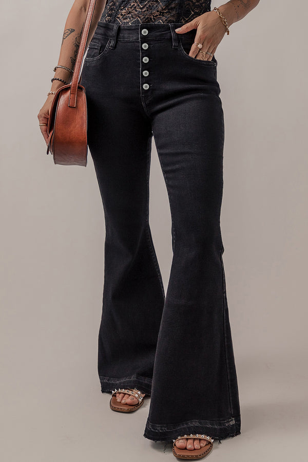 High Waist Button Front Flare Jeans-Lastshoppingexit