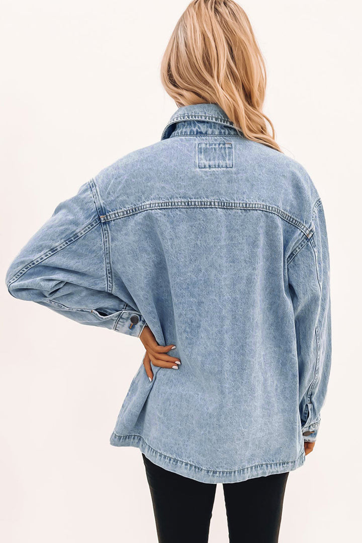 Acid Wash Flap Pocket Boyfriend Shacket-Lastshoppingexit