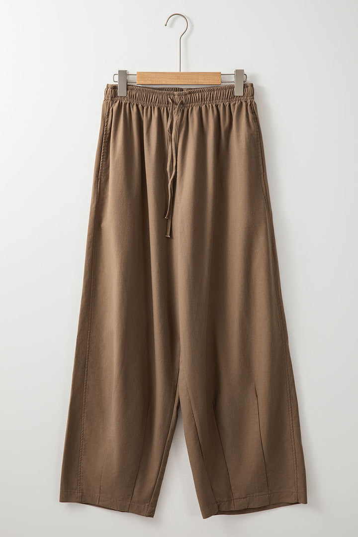 Palm Cotton Linen Drawstring Waist Wide Leg Pants-Lastshoppingexit